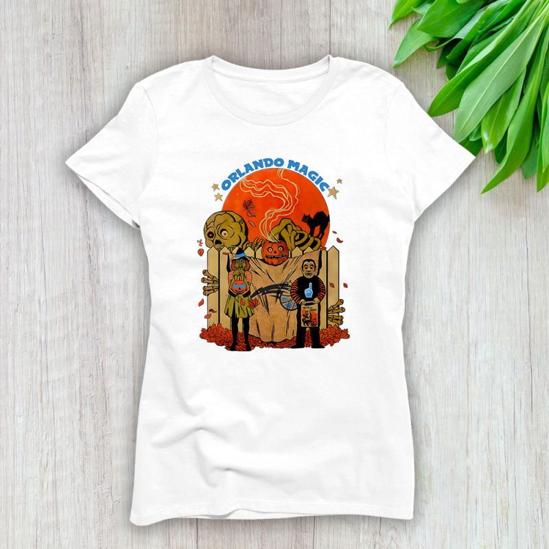 Orlando Magic x Halloween Horror Nights x Pumpkin Face Lady T-Shirt Women Tee LTL14951