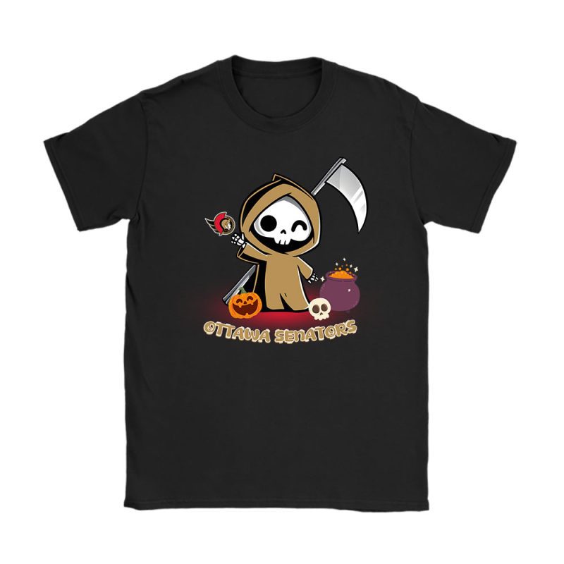 Ottawa Senators x Grim Reaper Cute Spooky x NHL Halloween Unisex T-Shirt Cotton Tee TAT14956