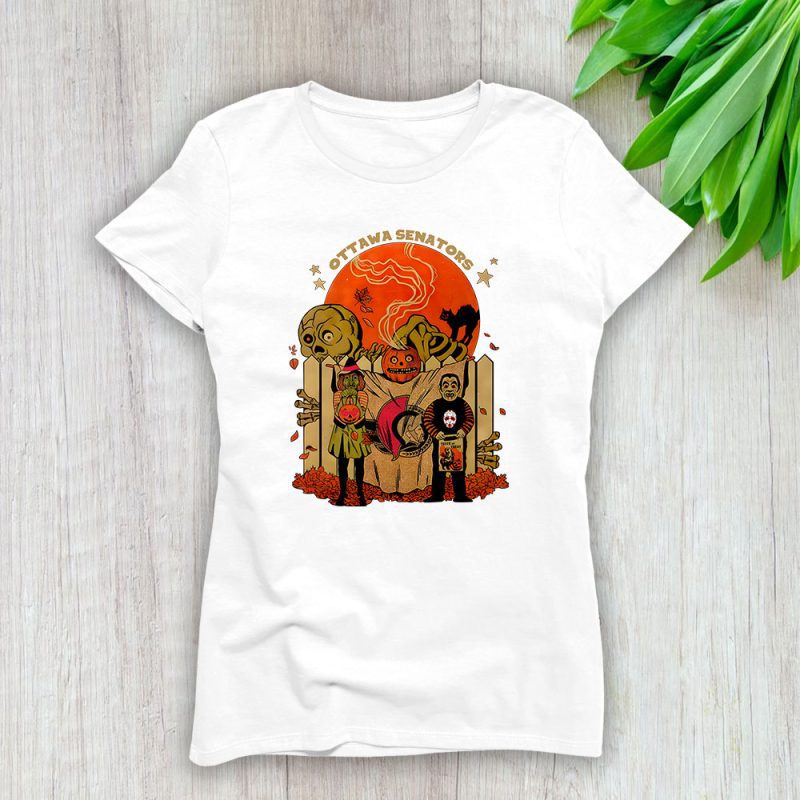 Ottawa Senators x Halloween Horror Nights x Pumpkin Face Lady T-Shirt Women Tee LTL14955