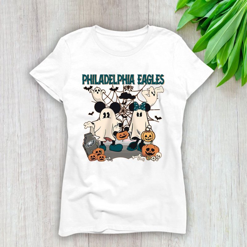 Philadelphia Eagles x Halloween Nightmare x Mickey And Minnie Mouse x Pumpkin Face Lady T-Shirt Women Tee LTL15437