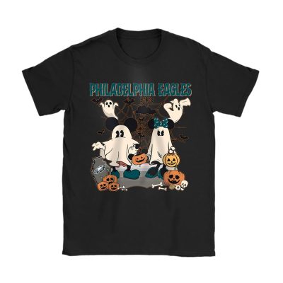 Philadelphia Eagles x Halloween Nightmare x Mickey And Minnie Mouse x Pumpkin Face Unisex T-Shirt Cotton Tee TAT15437