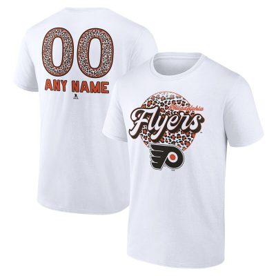 Philadelphia Flyers White Personalized Name & Number Leopard Unisex T-Shirt Cotton Tee