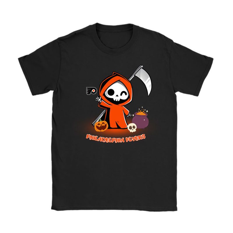 Philadelphia Flyers x Grim Reaper Cute Spooky x NHL Halloween Unisex T-Shirt Cotton Tee TAT14960