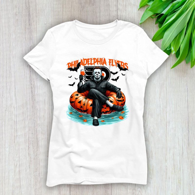 Philadelphia Flyers x Halloween Masquerade NHL x Michael Myers Masked Killer Lady T-Shirt Women Tee LTL15435