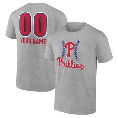 Philadelphia Phillies  Heather Gray Personalized Name & Number Fastball Unisex T-Shirt Cotton Tee