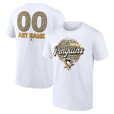 Pittsburgh Penguins White Personalized Name & Number Leopard Unisex T-Shirt Cotton Tee