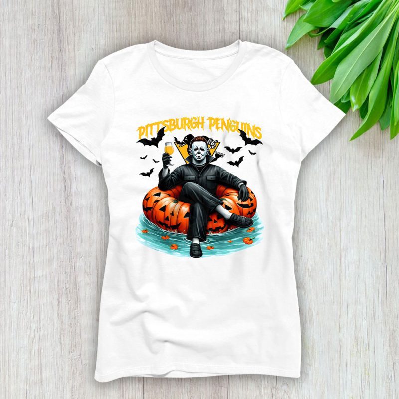 Pittsburgh Penguins x Halloween Masquerade NHL x Michael Myers Masked Killer Lady T-Shirt Women Tee LTL15460