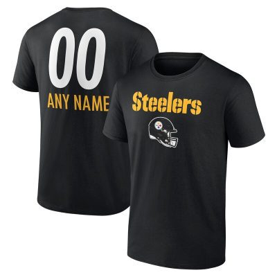 Pittsburgh Steelers Black Personalized Name & Number Team Wordmark Unisex T-Shirt Cotton Tee