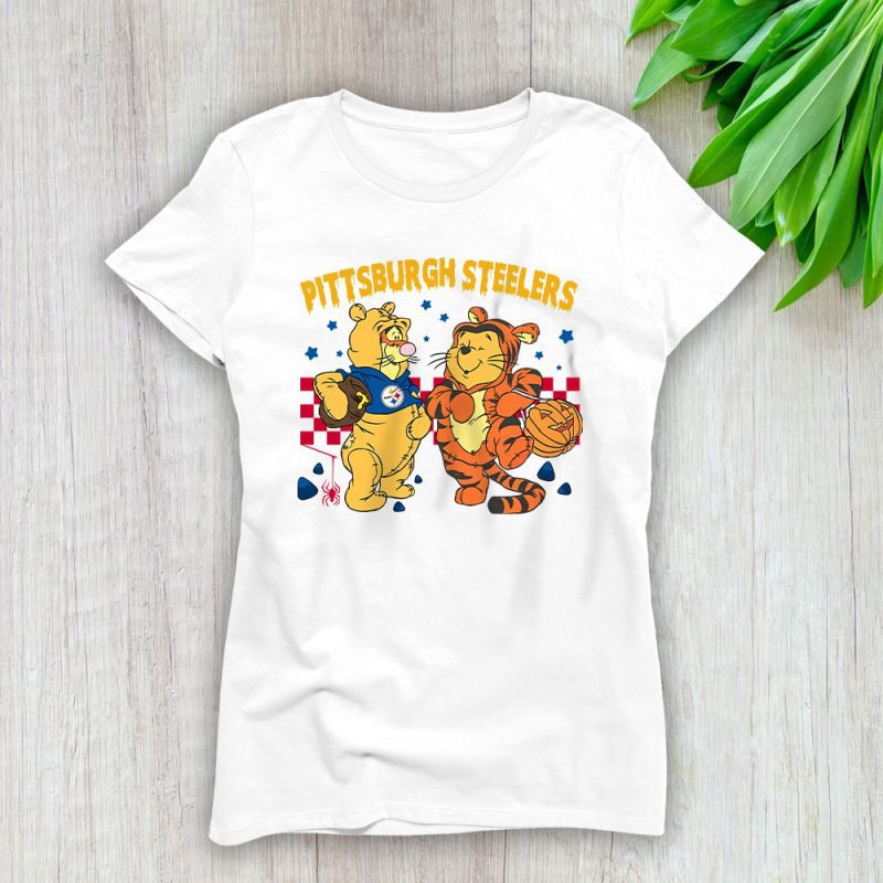 Pittsburgh Steelers Halloween x Trick Or Treat x Winnie The Pooh And Tigger Lady T-Shirt Women Tee LTL16637