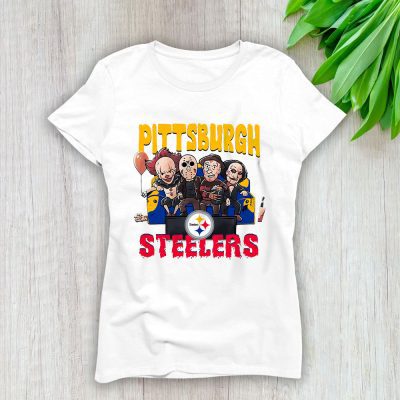 Pittsburgh Steelers x Halloween Holiday NFL x Horror Movie Lady T-Shirt Women Tee LTL16649