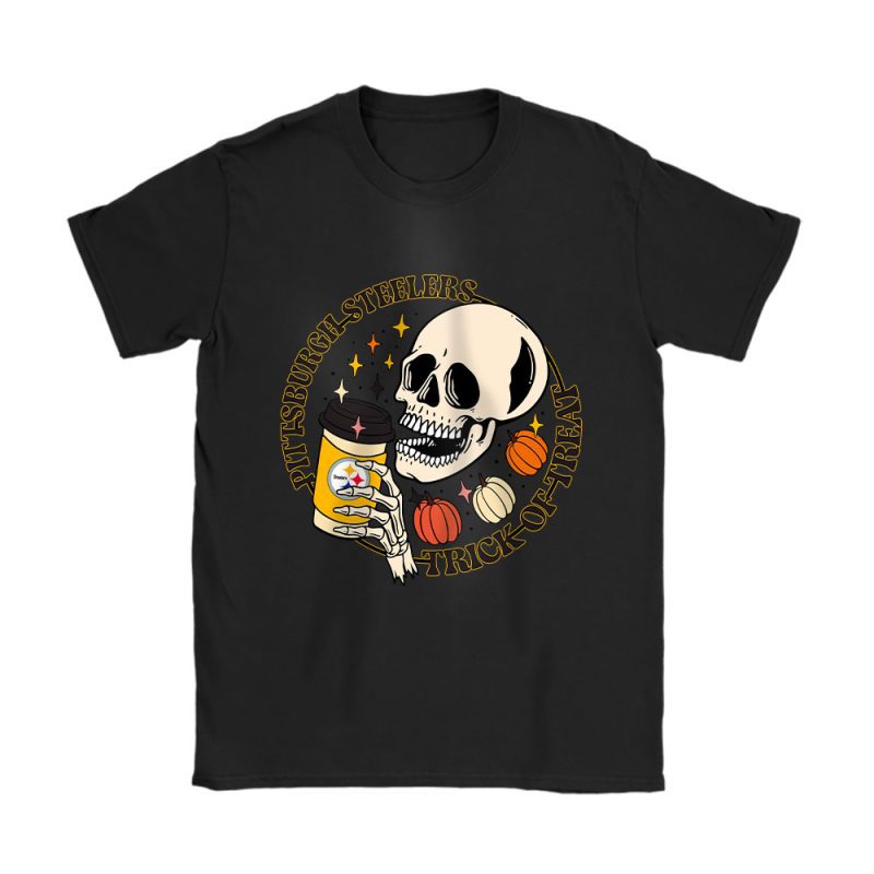 Pittsburgh Steelers x Halloween Holiday NFL x Trick Or Treat x Happy Skull Unisex T-Shirt Cotton Tee TAT15450