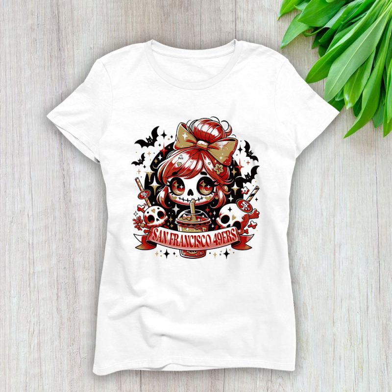 San Francisco 49ers x Halloween Holiday NFL x Cute Ghost Lady T-Shirt Women Tee LTL15479