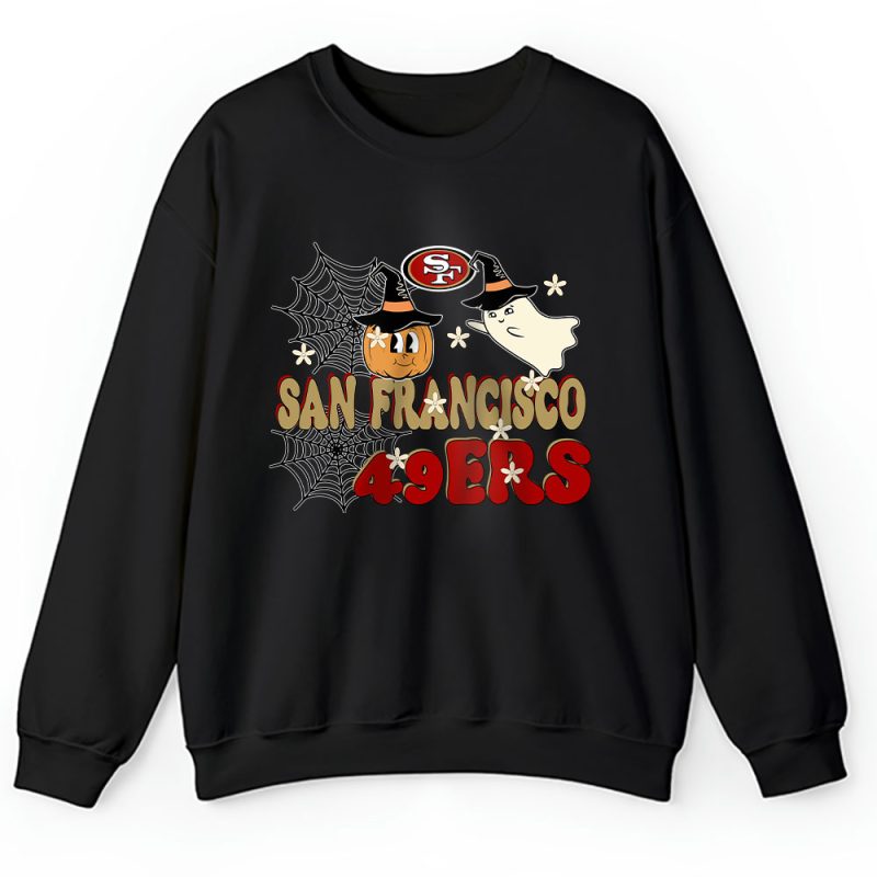 San Francisco 49ers x Happy Halloween NFL x Cute Ghost With Pumpkin Face Unisex Sweatshirt TAS16717