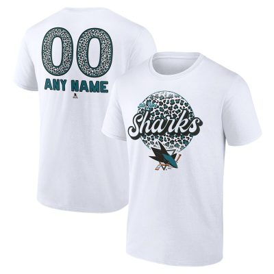 San Jose Sharks White Personalized Name & Number Leopard Unisex T-Shirt Cotton Tee