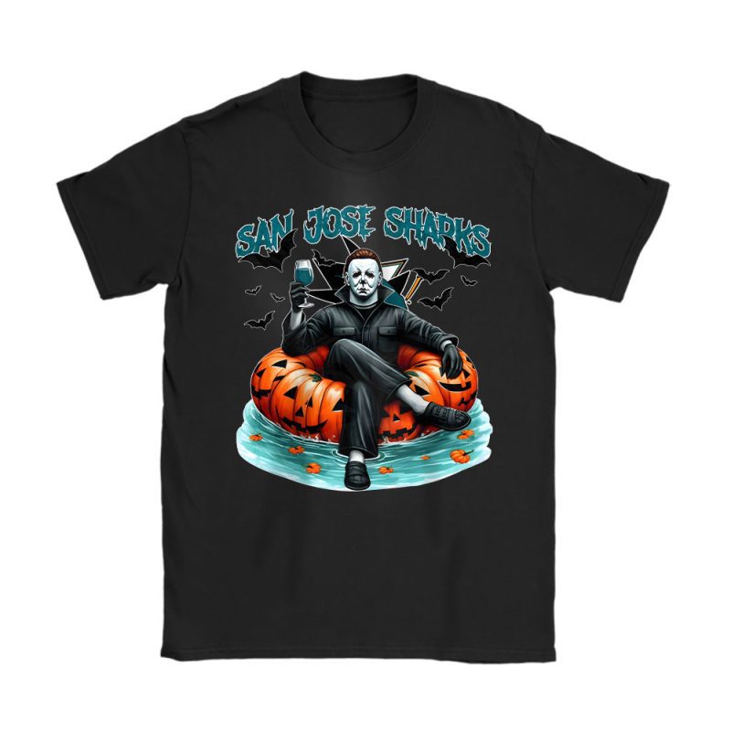 San Jose Sharks x Halloween Masquerade NHL x Michael Myers Masked Killer Unisex T-Shirt Cotton Tee TAT15486