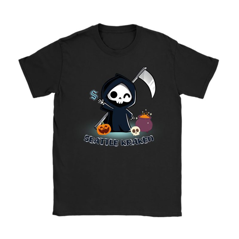 Seattle Kraken x Grim Reaper Cute Spooky x NHL Halloween Unisex T-Shirt Cotton Tee TAT15758