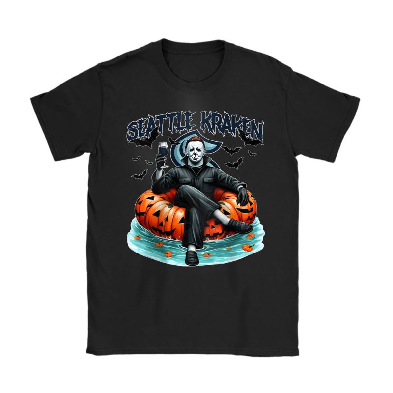 Seattle Kraken x Halloween Masquerade NHL x Michael Myers Masked Killer Unisex T-Shirt Cotton Tee TAT15843