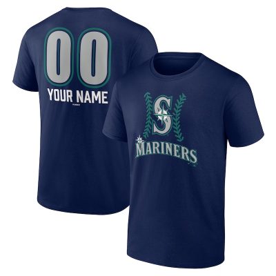 Seattle Mariners  Navy Personalized Name & Number Fastball Unisex T-Shirt Cotton Tee