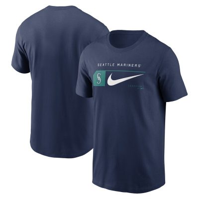 Seattle Mariners Navy Team Swoosh Lockup Unisex T-Shirt Cotton Tee