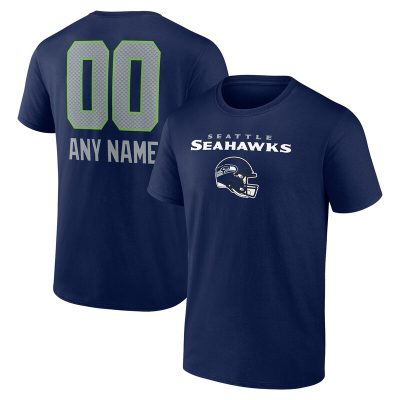 Seattle Seahawks College Navy Personalized Name & Number Team Wordmark Unisex T-Shirt Cotton Tee