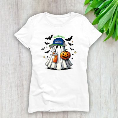 Seattle Seahawks x Halloween Holiday NFL x Cute Ghost Lady T-Shirt Women Tee LTL14995