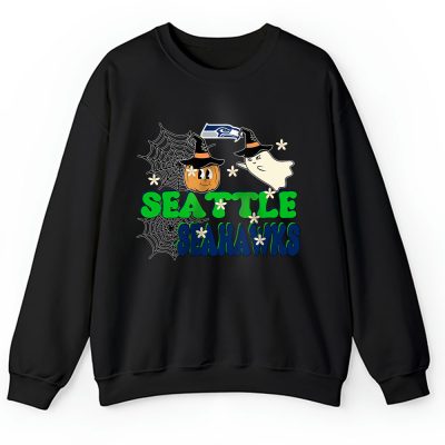 Seattle Seahawks x Happy Halloween NFL x Cute Ghost With Pumpkin Face Unisex Sweatshirt TAS16710