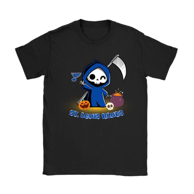 St. Louis Blues x Grim Reaper Cute Spooky x NHL Halloween Unisex T-Shirt Cotton Tee TAT15769