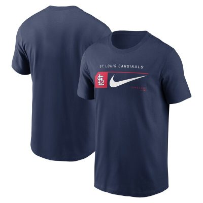 St. Louis Cardinals Navy Team Swoosh Lockup Unisex T-Shirt Cotton Tee