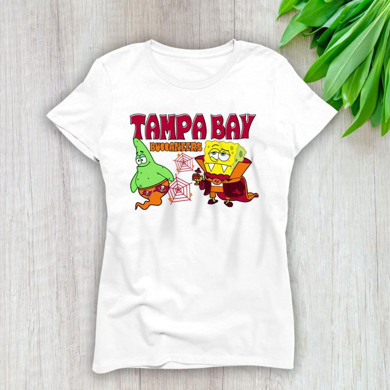 Tampa Bay Buccaneers x Halloween NFL x Spongebob Vampirebob  Ghost Patrick Lady T-Shirt Women Tee LTL16698