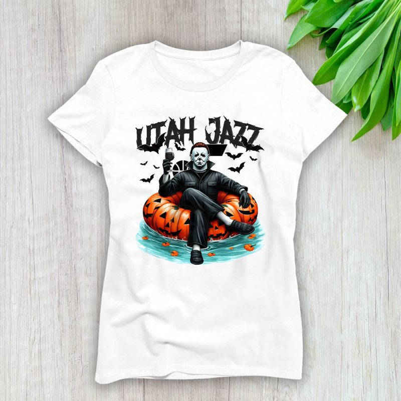 Utah Jazz x Halloween Masquerade NBA x Michael Myers Masked Killer Lady T-Shirt Women Tee LTL15512