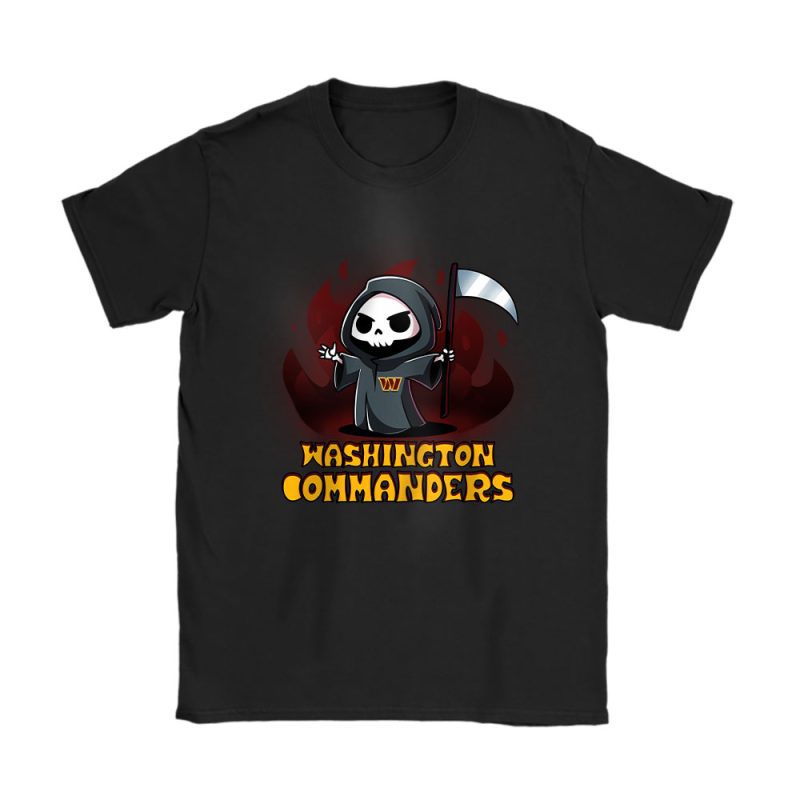 Washington Commanders x Halloween Holiday NFL x Cute Grim Reaper Unisex T-Shirt Cotton Tee TAT16740