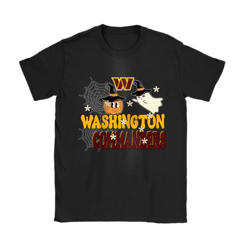 Washington Commanders x Happy Halloween NFL x Cute Ghost With Pumpkin Face Unisex T-Shirt Cotton Tee TAT16732