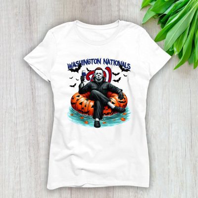 Washington Nationals x Halloween Masquerade MLB x Michael Myers Masked Killer Lady T-Shirt Women Tee LTL15852