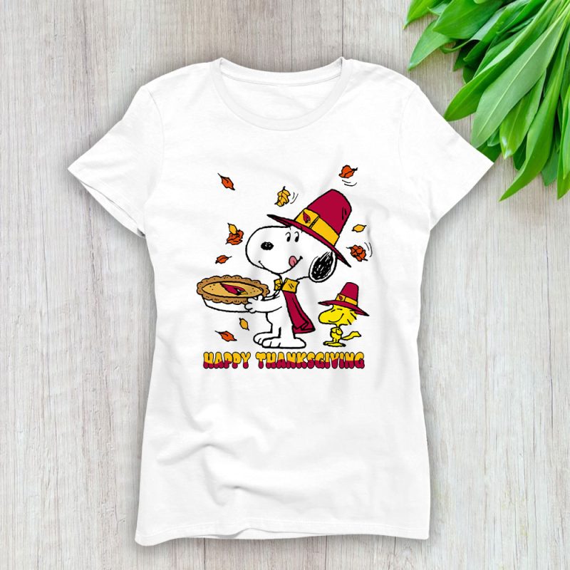 Arizona Cardinals Happy Thanksgiving NFL Thanksgiving Snoopy Gift Lady T-Shirt Women Tee LTL17865