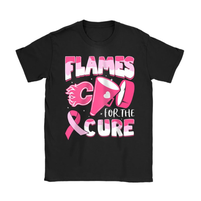 Calgary Flames Support Cancer Warrior Cancer Awareness Breast Cancer Gift Unisex T-Shirt Cotton Tee TAT17785