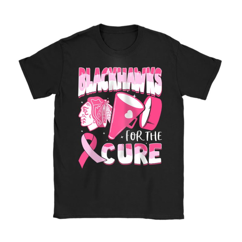 Chicago Blackhawks Support Cancer Warrior Cancer Awareness Breast Cancer Gift Unisex T-Shirt Cotton Tee TAT17783