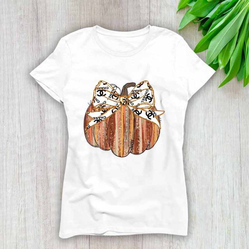 Colorful Coquette Gold Glitter Pumpkin Chanel Lady T-Shirt Women Tee LTL17721