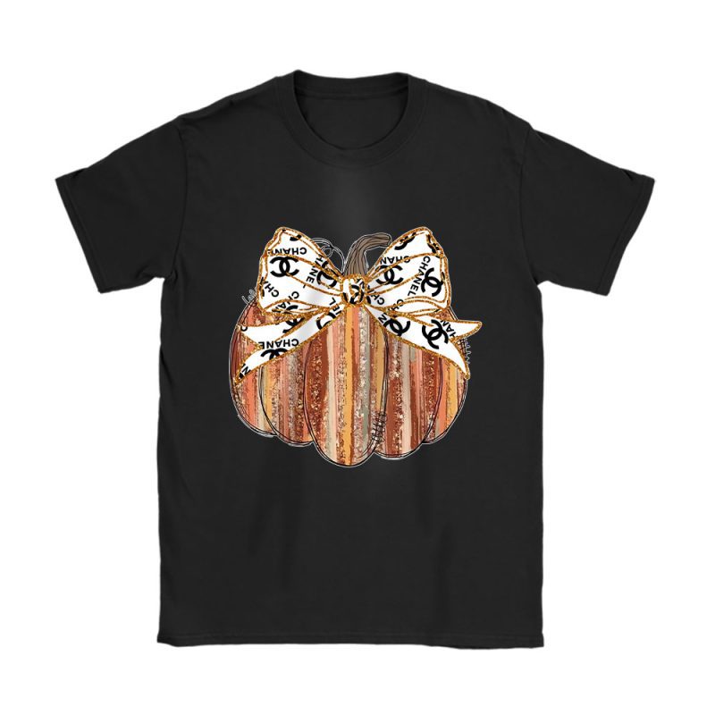 Colorful Coquette Gold Glitter Pumpkin Chanel Unisex T-Shirt Cotton Tee TAT17721