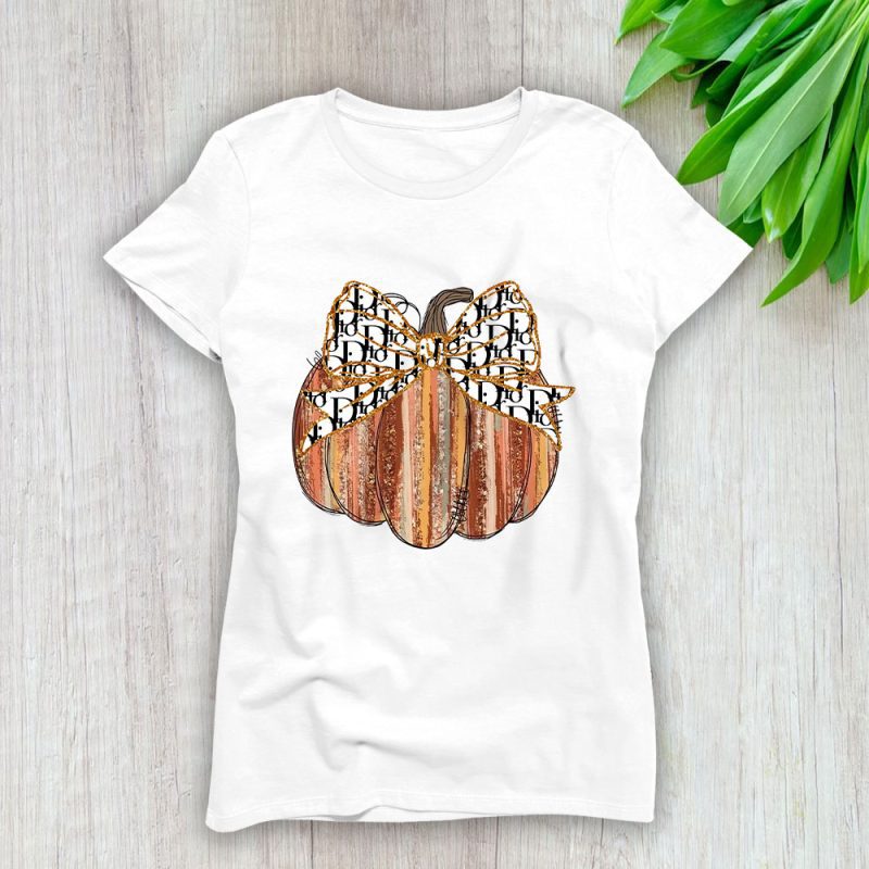 Colorful Coquette Gold Glitter Pumpkin Dior Lady T-Shirt Women Tee LTL17722