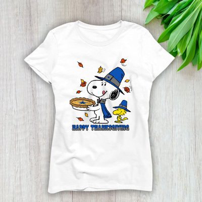 Dallas Cowboys Happy Thanksgiving NFL Thanksgiving Snoopy Gift Lady T-Shirt Women Tee LTL17936