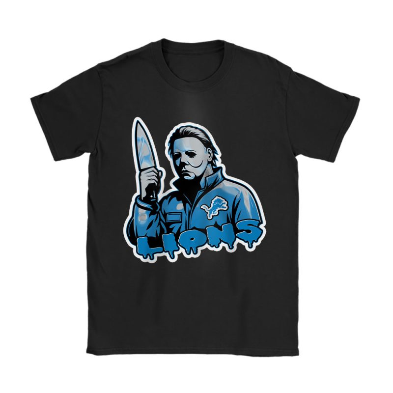 Detroit Lions Halloween Masquerade NFL Michael Myers Masked Killer Unisex T-Shirt Cotton Tee TAT17587