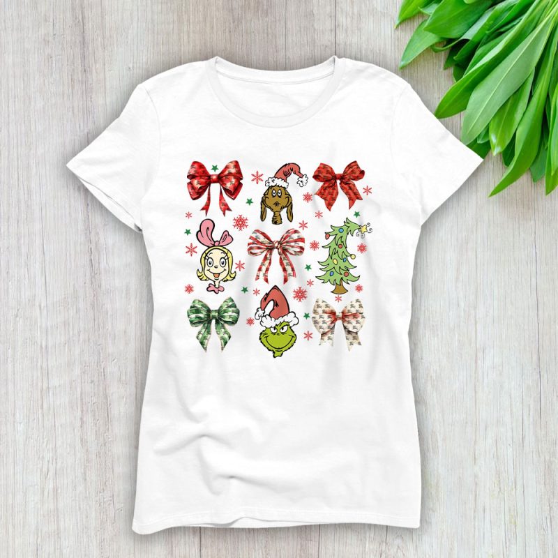 Grinmas Coquette Bow Christmas Season Burberry Lady T-Shirt Women Tee LTL19331