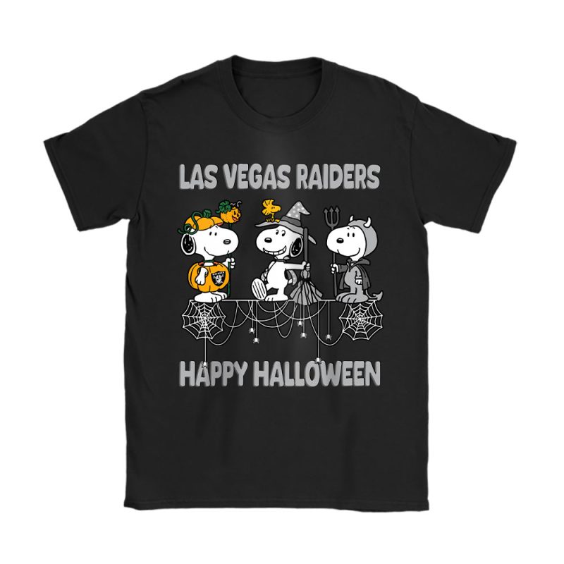 Las Vegas Raiders Happy Halloween NFL Cute Snoopy With Pumpkin Unisex T-Shirt Cotton Tee TAT18165