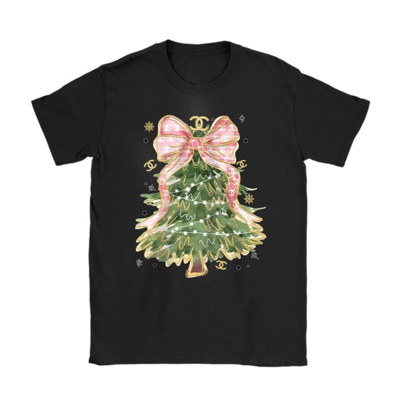 Merry Christmas Coquette Bow Christmas Tree Chanel Unisex T-Shirt Cotton Tee TAT19492