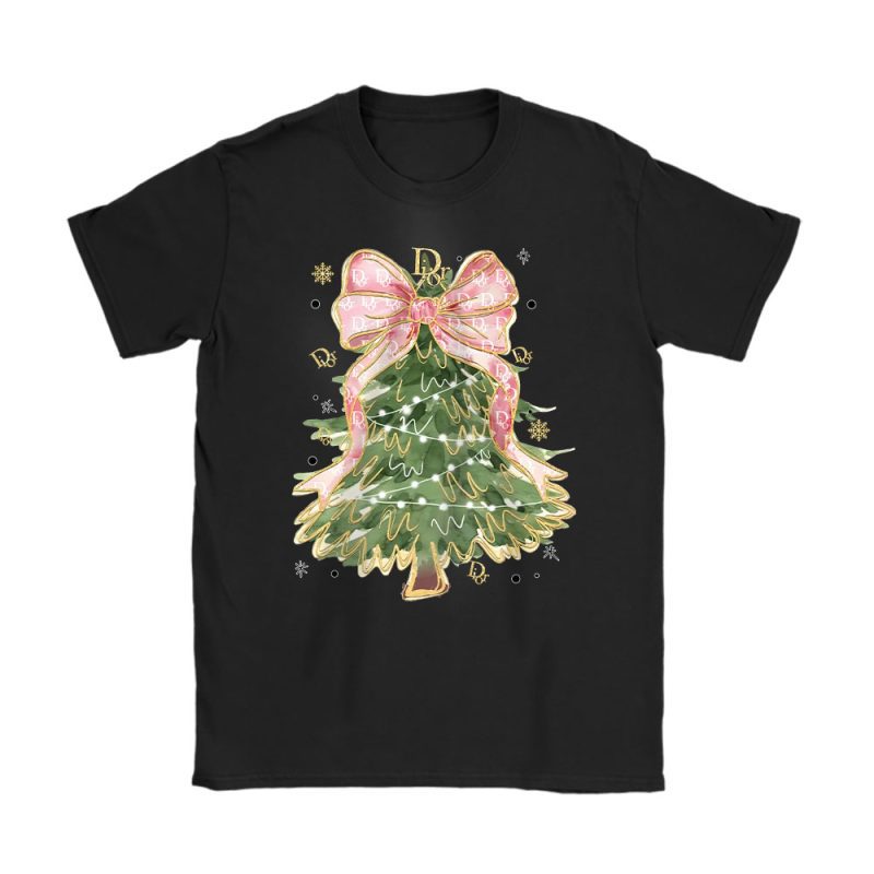 Merry Christmas Coquette Bow Christmas Tree Dior Unisex T-Shirt Cotton Tee TAT19494