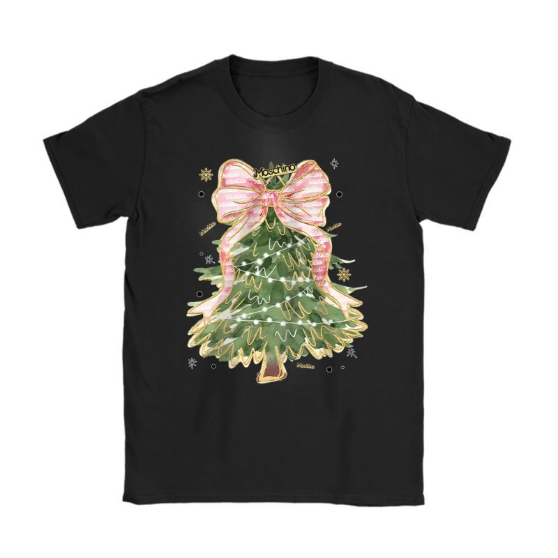 Merry Christmas Coquette Bow Christmas Tree Moschino Unisex T-Shirt Cotton Tee TAT19499