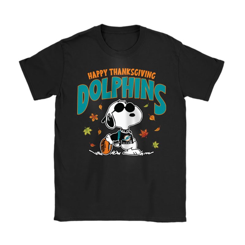 Miami Dolphins Happy Thanksgiving NFL Thanksgiving Snoopy Gift Unisex T-Shirt Cotton Tee TAT18038