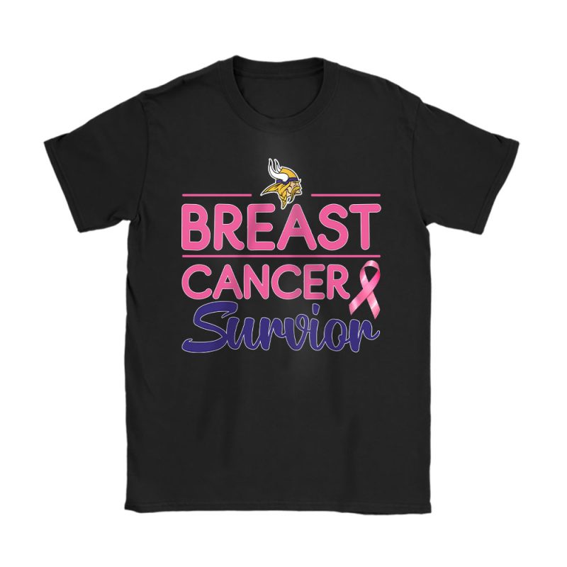 Minnesota Vikings Support Cancer Warrior Breast Cancer Survivor Unisex T-Shirt Cotton Tee TAT17378