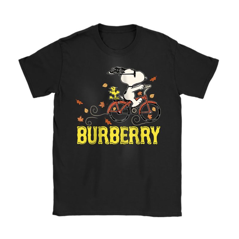 Peanuts Snoopy Woodstock Riding Bike Happy Thanksgiving Burberry Unisex T-Shirt Cotton Tee TAT19502