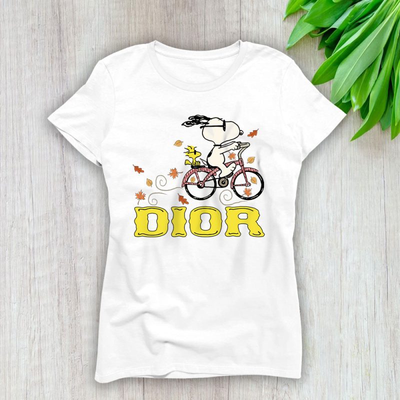 Peanuts Snoopy Woodstock Riding Bike Happy Thanksgiving Dior Lady T-Shirt Women Tee LTL19505